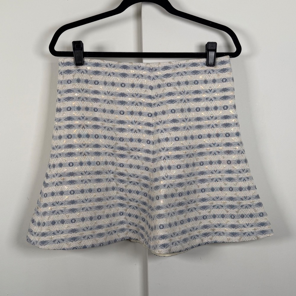 J.Crew Metallic Blue Jacquard A-Line Mini Skirt Size 8 Geometric Woven Striped